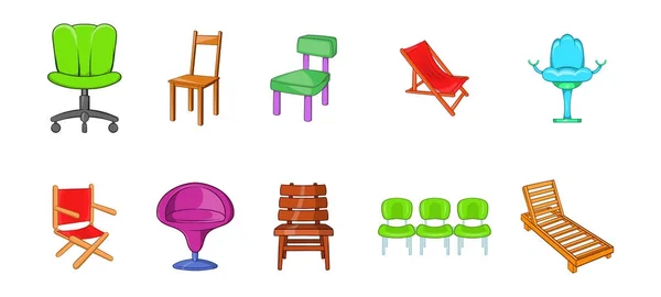 Set di icone sedia, stile cartone animato — Vettoriale Stock
