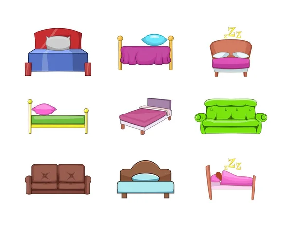 Conjunto de iconos de cama, estilo dibujos animados — Archivo Imágenes Vectoriales