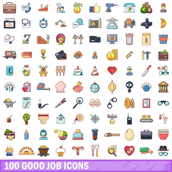 100 bom conjunto de ícones de trabalho, estilo dos desenhos animados — Vetor de Stock