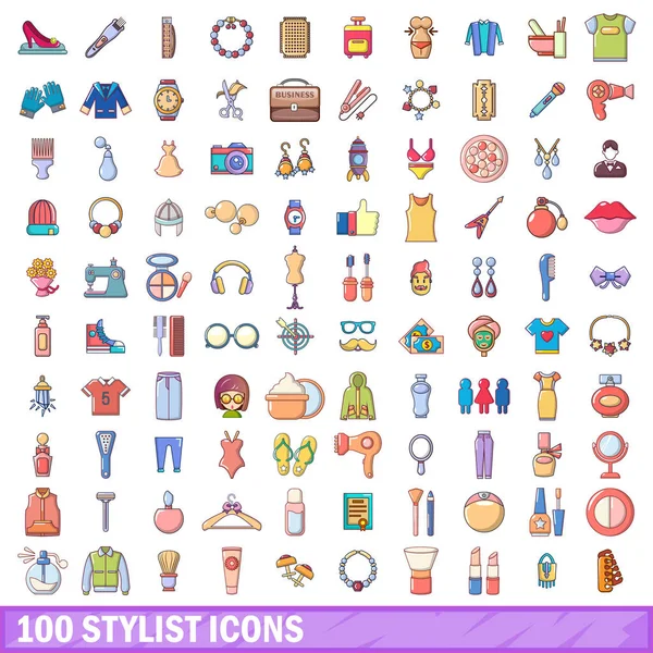 100 conjunto de ícones estilista, estilo cartoon — Vetor de Stock