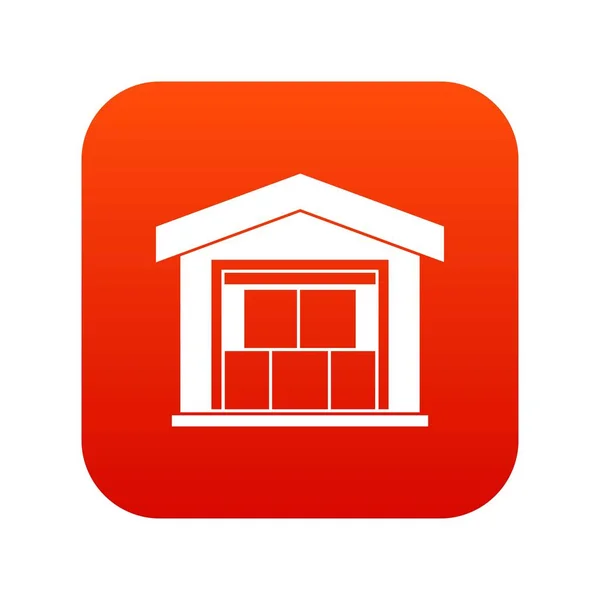 Ícone de construção do armazém vermelho digital — Vetor de Stock
