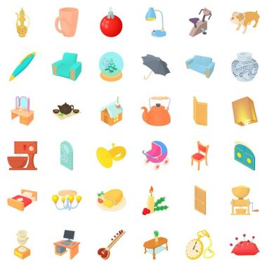 Ev iç Icons set, karikatür tarzı