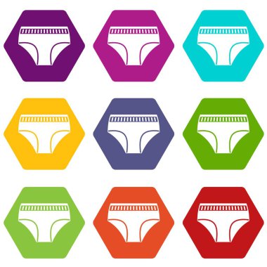 Renk altı yüzlü kadın Pamuk külot Icon set