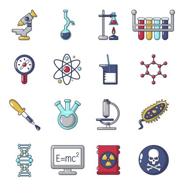 Kimya Laboratuvarı Icons set, karikatür tarzı