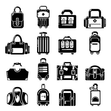 Çantası Bagaj bavul Icons set, basit tarzı