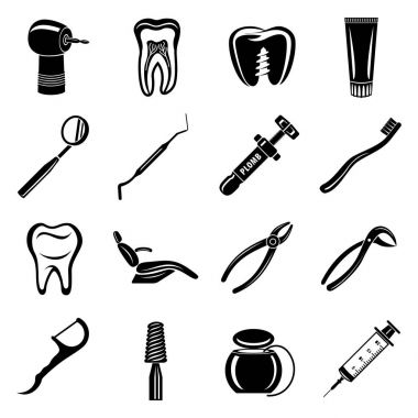 Diş hekimi stomatologist Icons set, basit tarzı