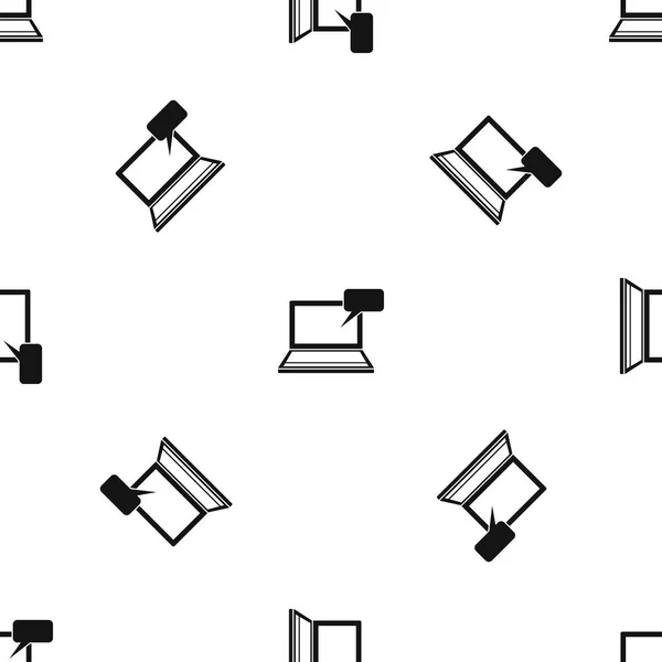 Ordinateur portable avec motif de parole bulle noir sans couture — Image vectorielle