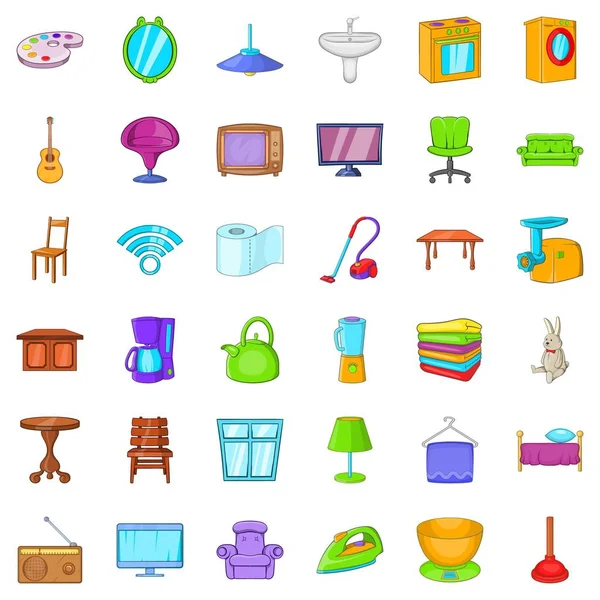 Ensemble d'icônes de meubles de maison, style dessin animé — Image vectorielle