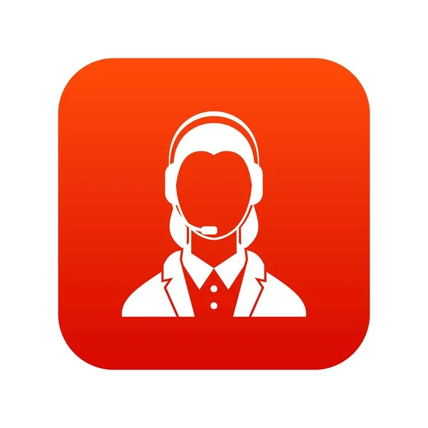 Support phone operator in headset icon digital red — Stock Vector