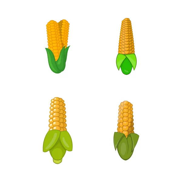 옥수수 아이콘 세트, 만화 스타일 — 스톡 벡터