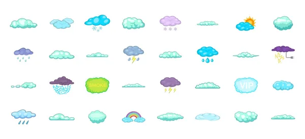 Felhők ikon készlet, rajzfilm stílusú — Stock Vector