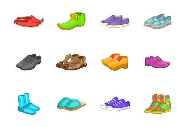 Ensemble d'icônes chaussures, style dessin animé — Image vectorielle