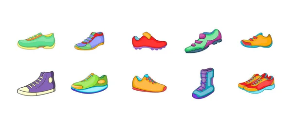 Ensemble d'icône de chaussures de sport, style dessin animé — Image vectorielle