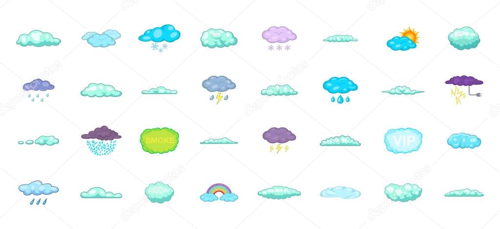 Clouds icon set, cartoon style