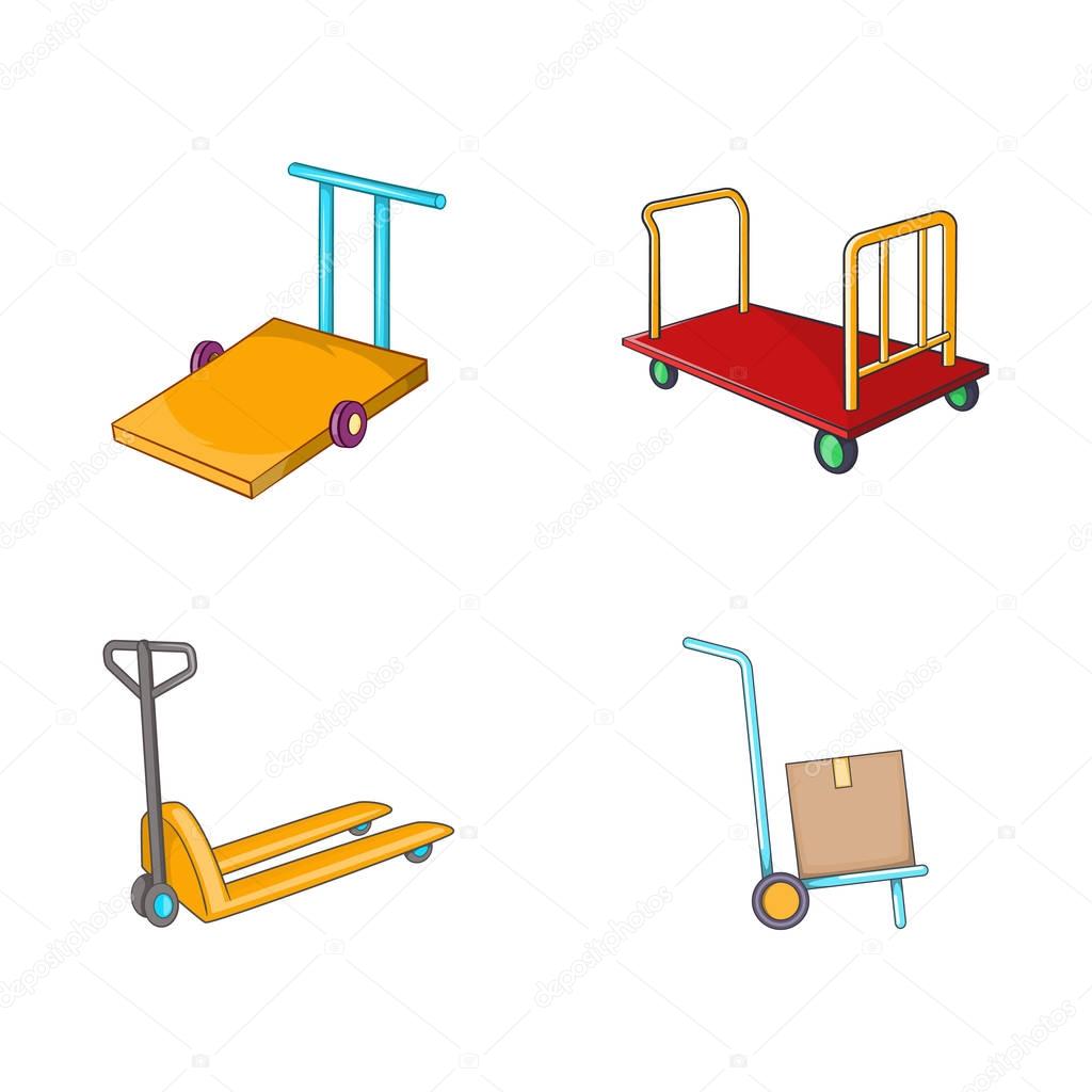 Warehouse cart icon set. Cartoon set of warehouse cart vector icons for your web design isolated on white background