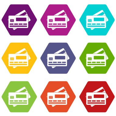 Renk altı yüzlü kredi kartı Icon set