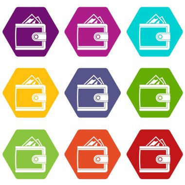 Renk altı yüzlü deri çanta Icon set