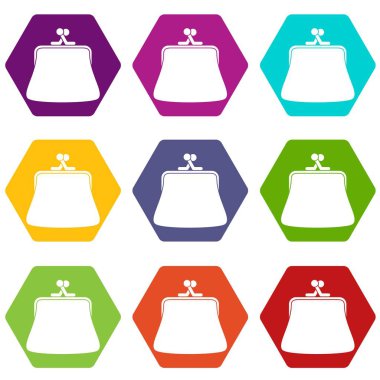 Renk altı yüzlü kadınlar cüzdan Icon set