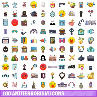 100 terörle mücadele Icons set, karikatür tarzı