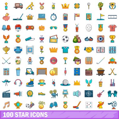 100 yıldız Icons set, karikatür tarzı