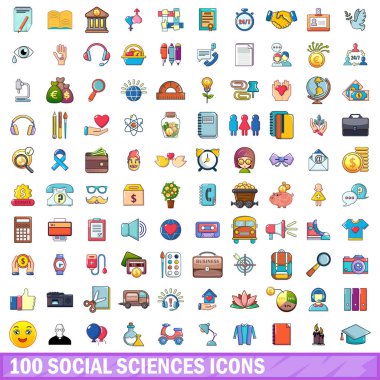 100 Sosyal Bilimler simgeler ayarla, tarzı çizgi film