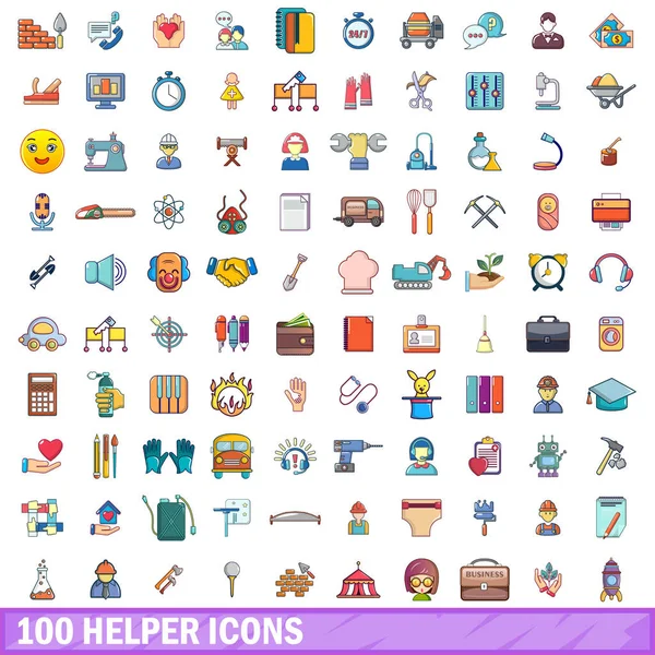 Conjunto de ícones de 100 ajudantes, estilo cartoon — Vetor de Stock