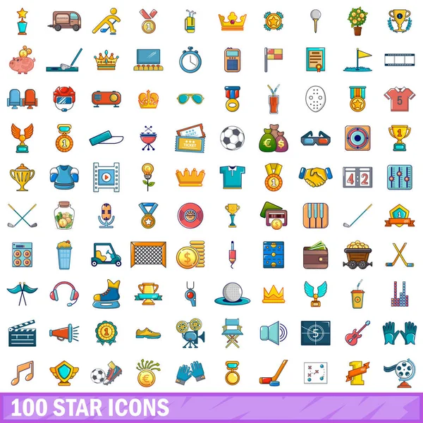 Conjunto de iconos de 100 estrellas, estilo dibujos animados — Vector de stock