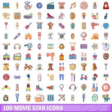 100 film yıldızı simgeler ayarla, tarzı çizgi film