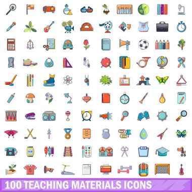 malzemeler simgeler öğretim 100 ayarla, tarzı çizgi film