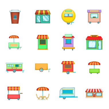 Semt pazarı simge seti, karikatür tarzı