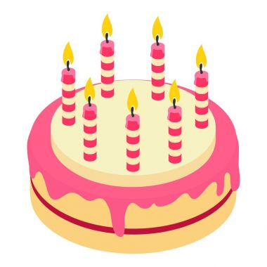 Doğum günü pasta mumu simgesi, izometrik 3d stili