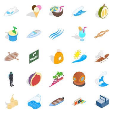 Rahat plaj Icons set, izometrik stili