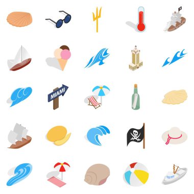 Plage Icons set, izometrik stili