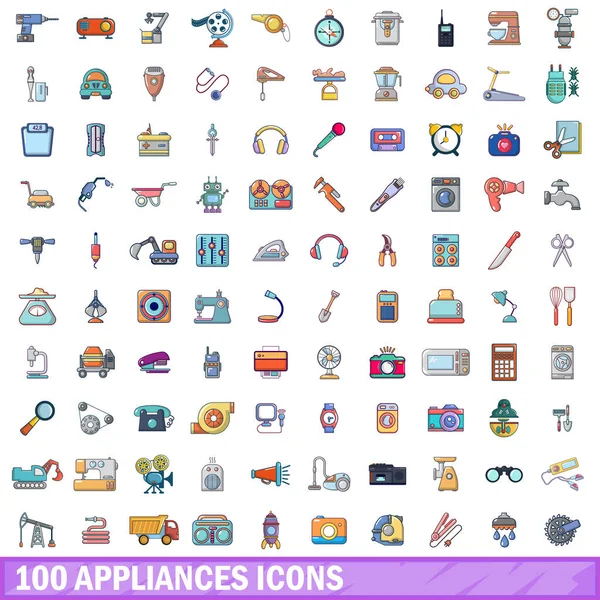 100 aparatos iconos conjunto, estilo de dibujos animados — Vector de stock