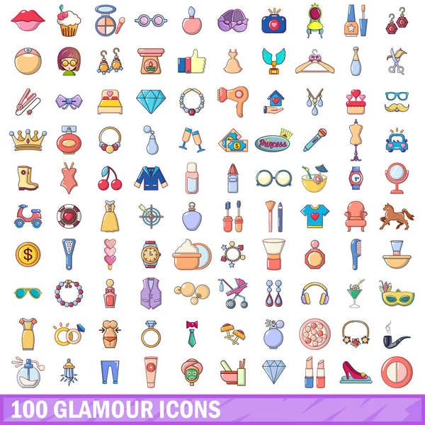 Conjunto de ícones de glamour 100, estilo cartoon — Vetor de Stock