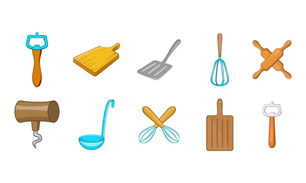 Set icone utensili da cucina, stile cartone animato — Vettoriale Stock