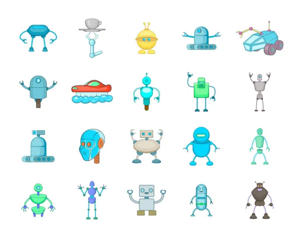 Robot ikon készlet, rajzfilm stílusú — Stock Vector