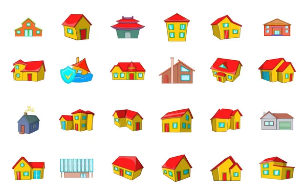 Huis pictogrammenset, cartoon stijl — Stockvector