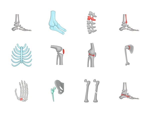 Menselijke botten pictogrammenset, cartoon stijl — Stockvector