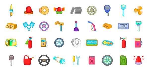 Conjunto de iconos de piezas de coche, estilo de dibujos animados — Vector de stock
