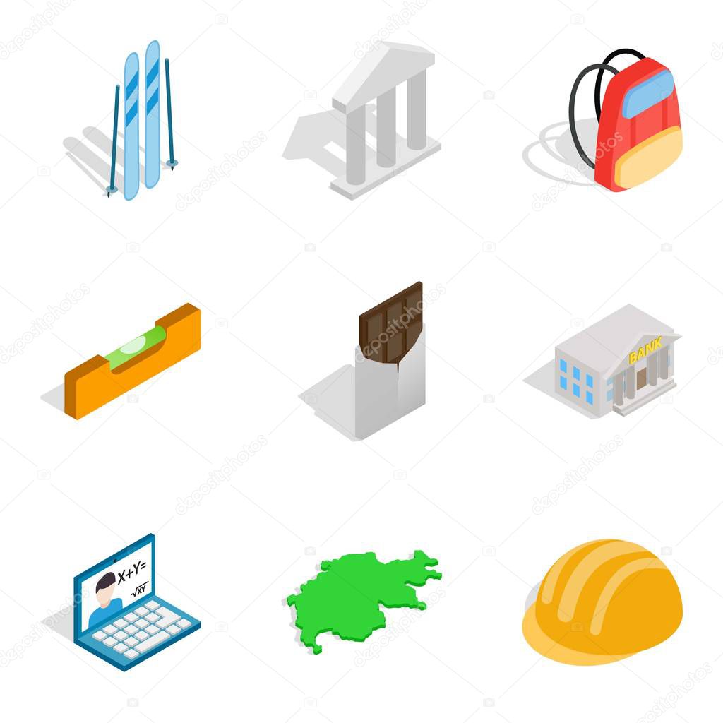 Activity icons set, isometric style