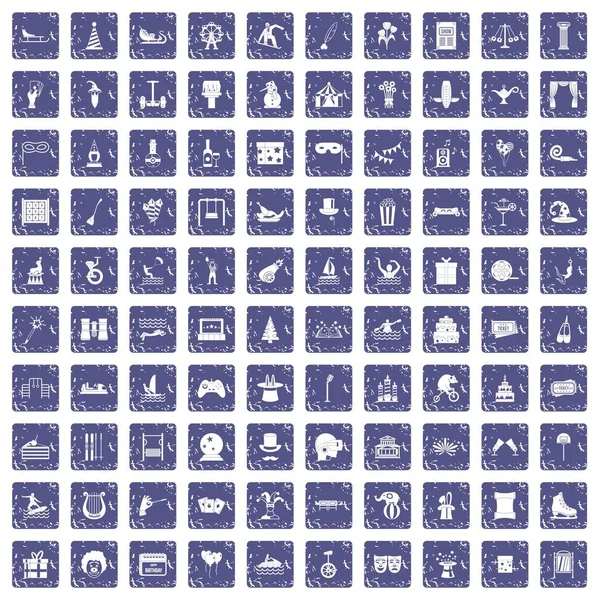 100 iconos de diversión fijan zafiro grunge — Archivo Imágenes Vectoriales