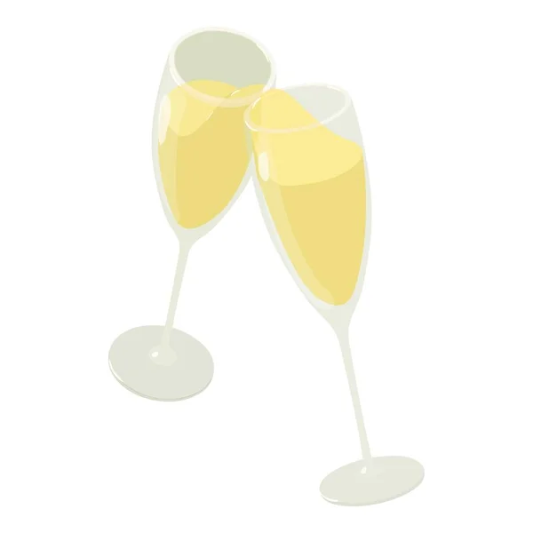 Икона шампанского из стекла, изометрический стиль 3d — стоковый вектор