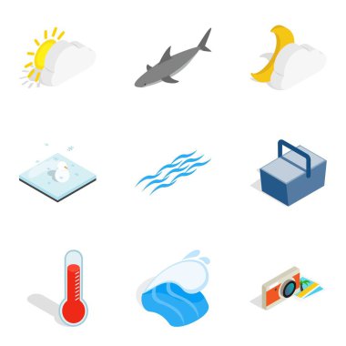 Beach Icons set, izometrik stili