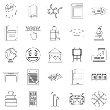 Yüksek eğitim Icons set, anahat stili