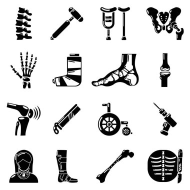 Ortopedi uzmanı kemik araçları Icons set, basit tarzı