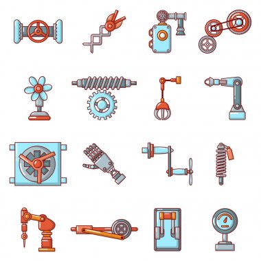 Teknik mekanizmaları Icons set, karikatür tarzı