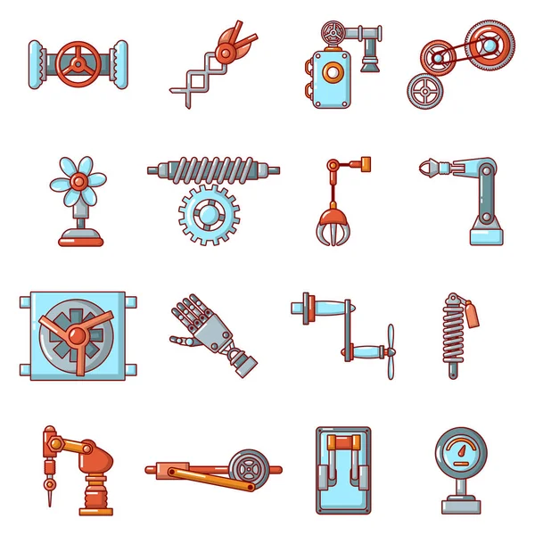 Technische Mechanismen Icons Set, Cartoon-Stil — Stockvektor