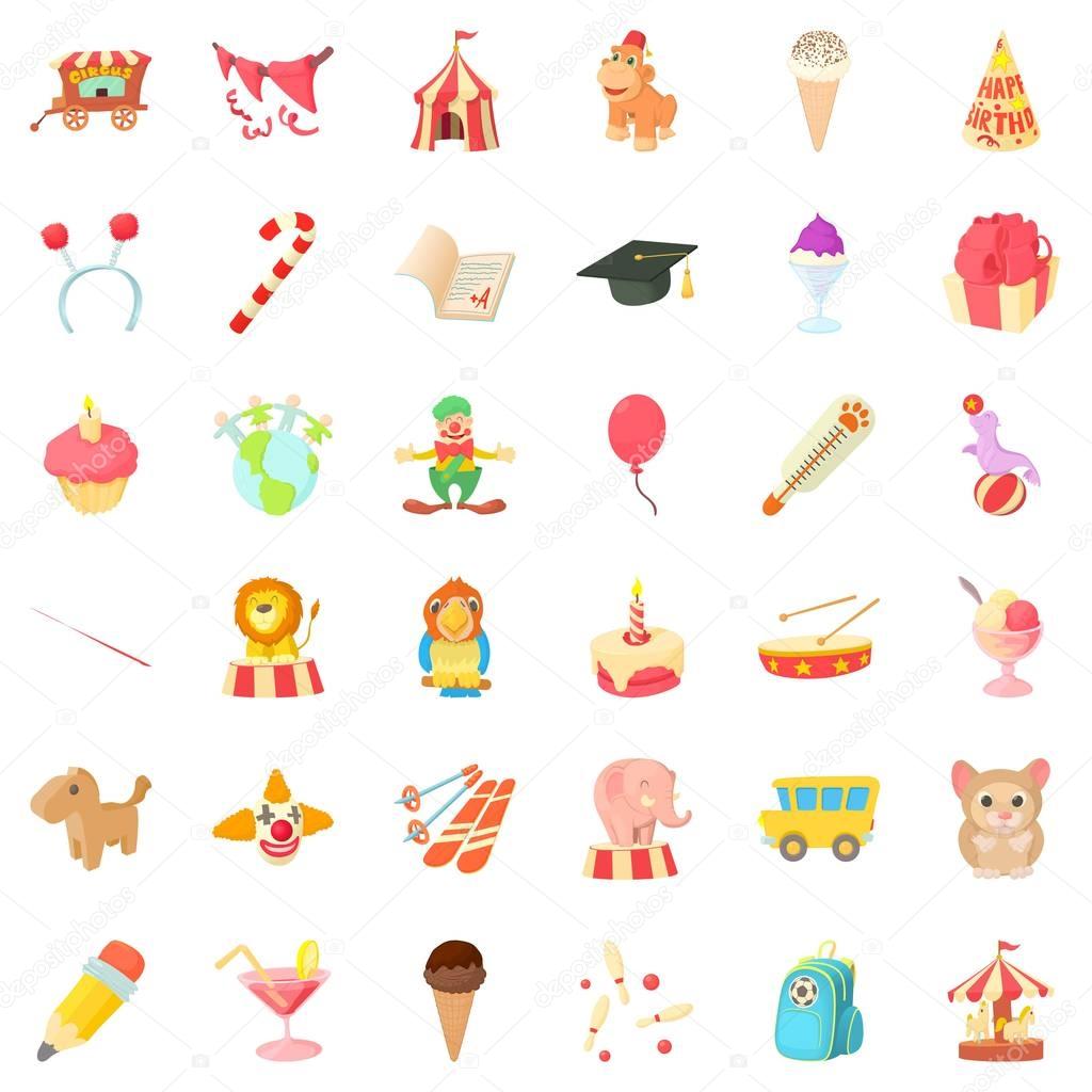 Birthday day icons set. Cartoon style of 36 birthday day vector icons for web isolated on white background
