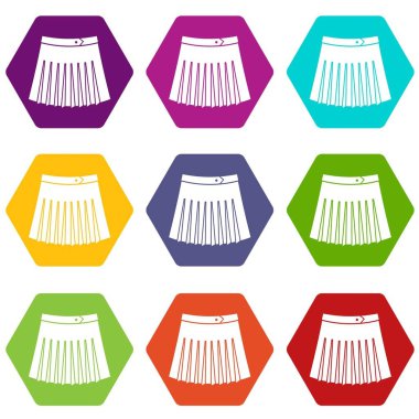 Renk altı yüzlü Tenis kadın etek Icon set